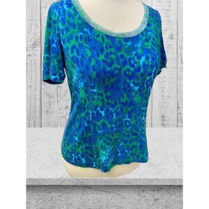 St John Sport spandex blend blue camouflage short sleeve pullover tunic Small
